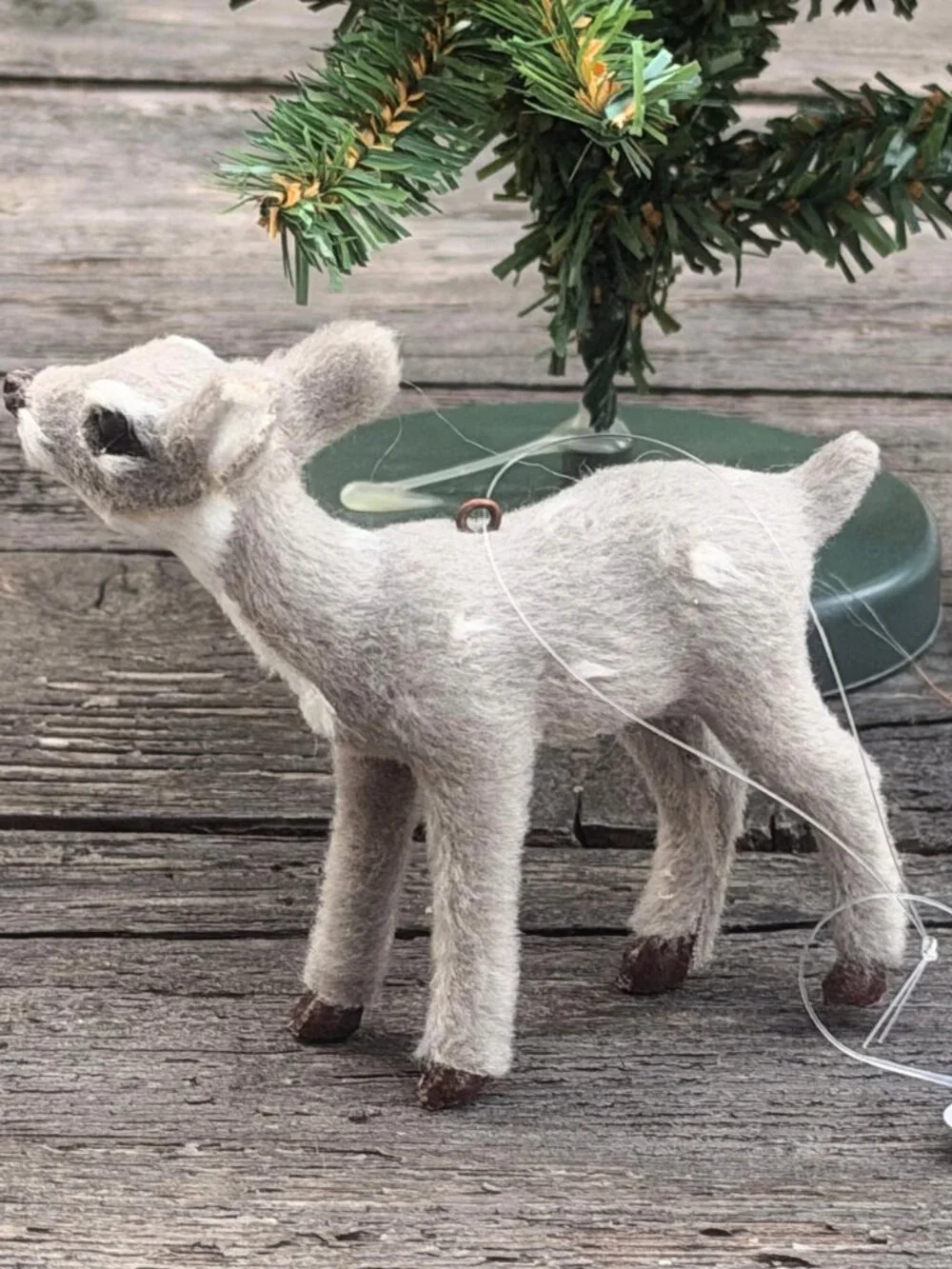 Raz Imports Gray Spotted Fawn Deer Faux Fur Retro Woodland Christmas Ornament